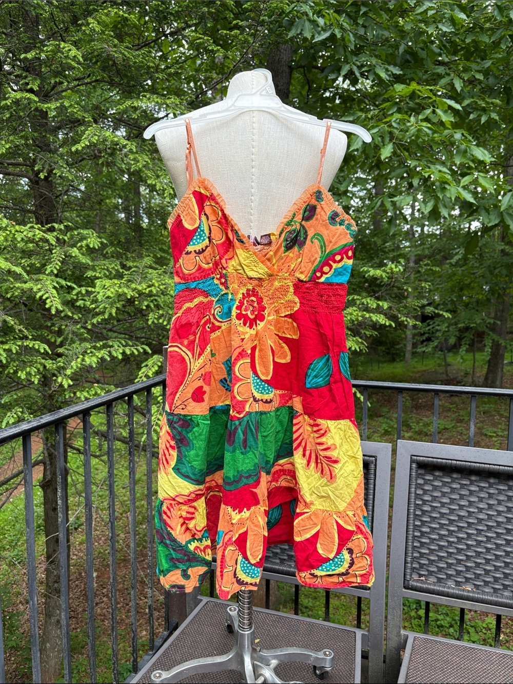 Speed Control Vibrant Floral Patchwork layered Sundress 100% cotton sz L